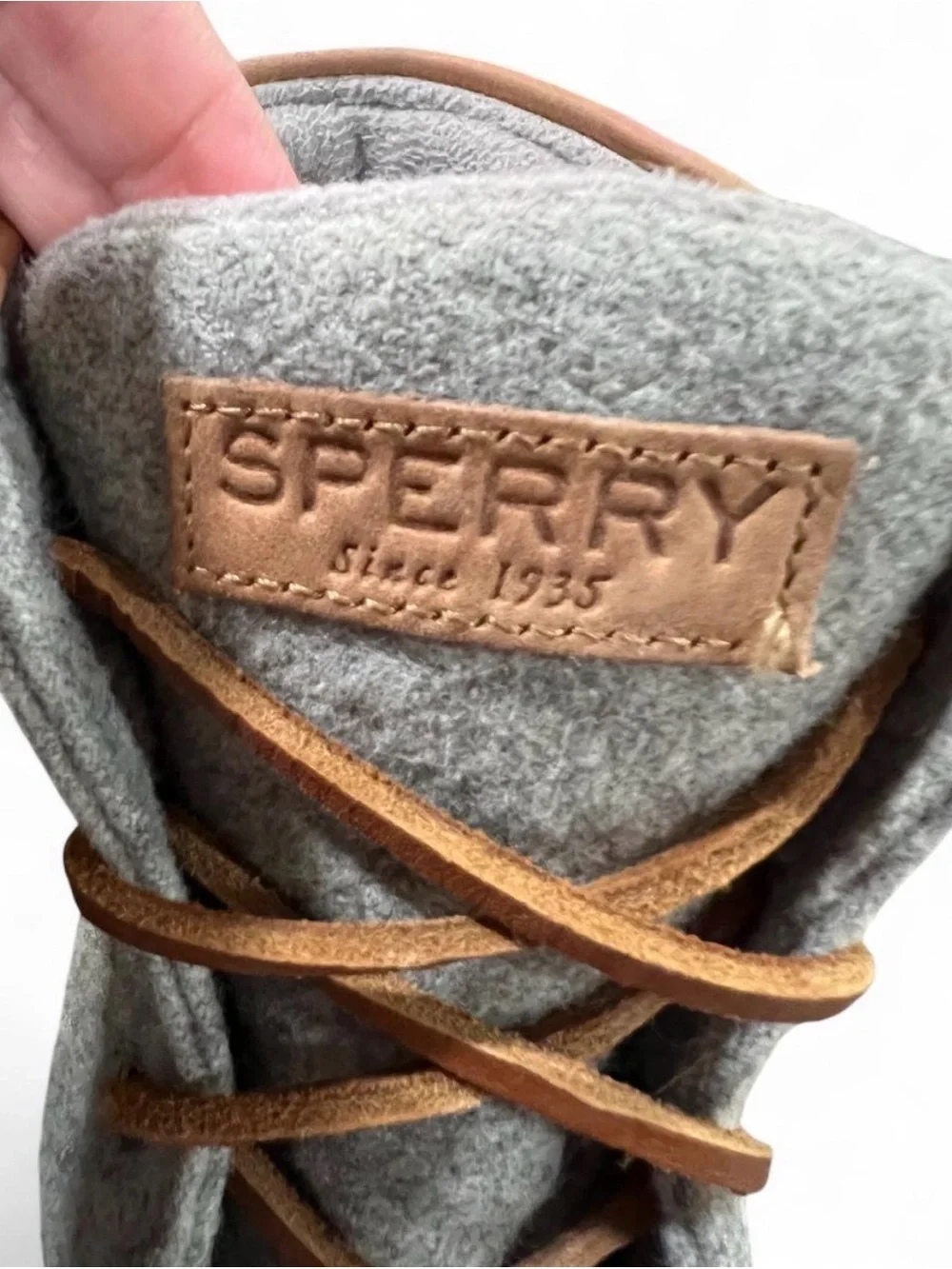 Sperry Gray Wool-Trim Lace-Up Boots with Tan Leather Laces